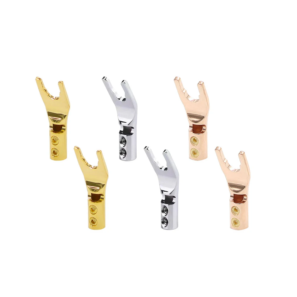 

4Pcs Gold/Rhodium/Copper Plated Banana Plugs U/Y Type Solderless Banana Connector Speaker Wire Plug Connector