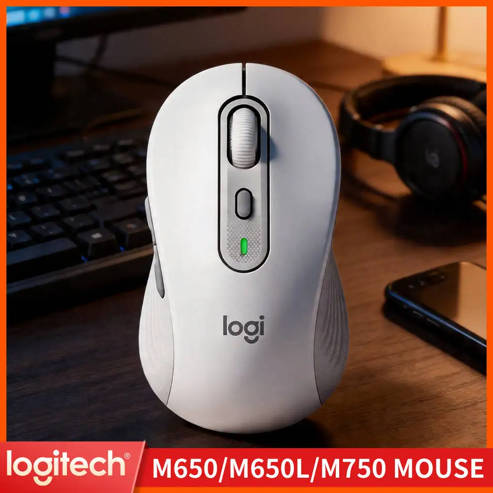 Ergonomic M750 Silent Mouse - Soft Rubber Side Grips, Bluetooth/2.4G Modes, 24-Month Battery, Office Tool