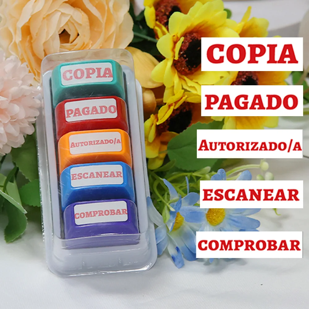 5 Spanish Financial Stamp Financial Office Accounting Approval Seal Scan, Approved, Checked, Payment, Copy Content Stamp