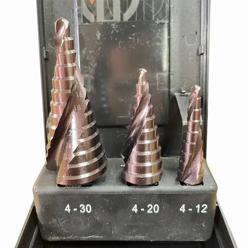3pcs Titanium Step Drill Bit Set 4-12mm 4-20mm 4-32mm for Metal Wood Plastic Cone Drilling Durable High Speed Steel Tool.