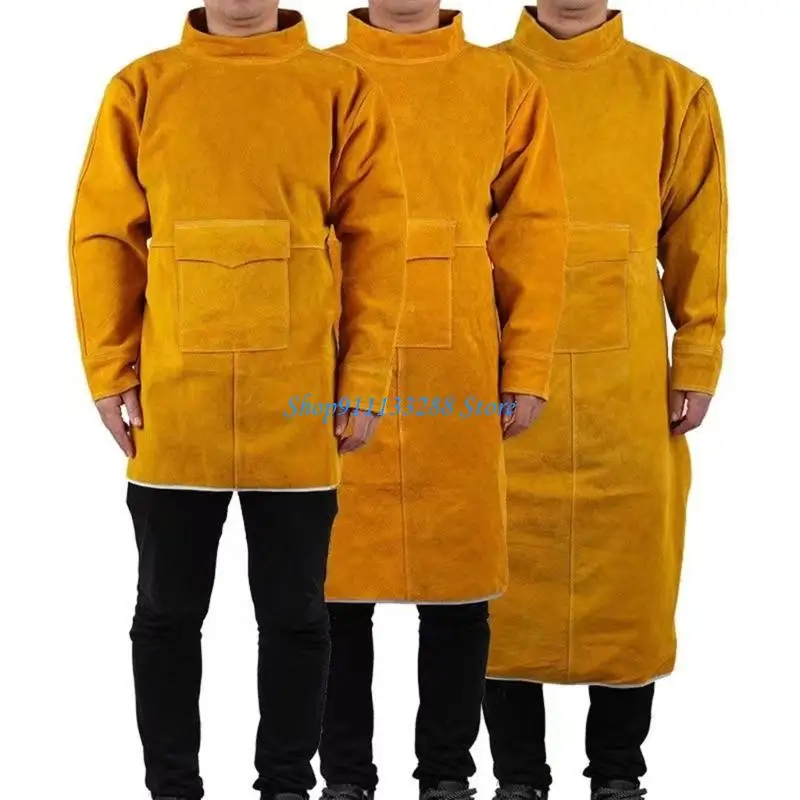 

G88D Long Sleeve High Collar Leather Apron Splash Proof for Welding Flame Resistant