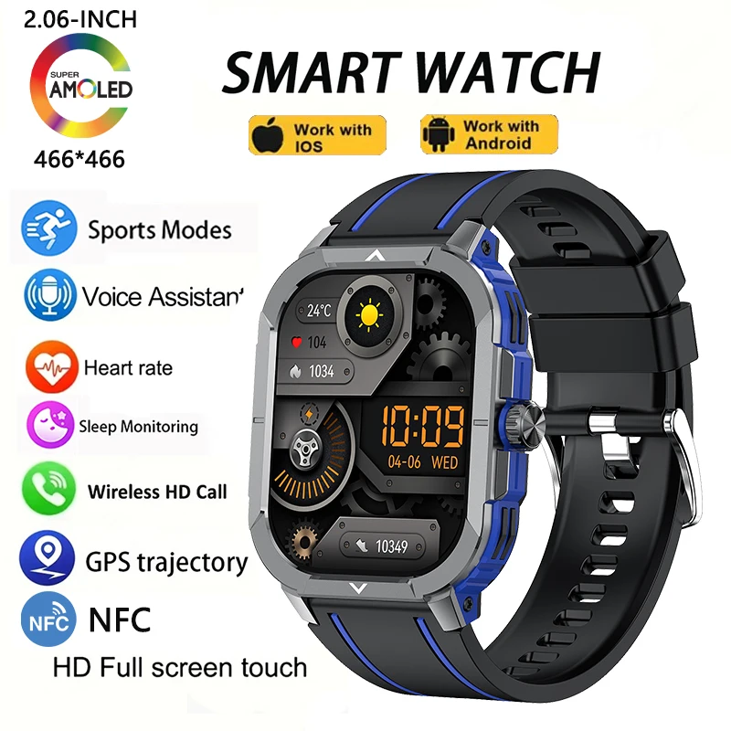 

Умные часы GEJIAN для фитнеса с AMOLED-экраном 2,06 дюйма, мониторингом здоровья, NFC, Bluetooth-звонками и GPS-трекингом