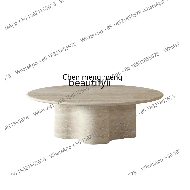 

xzNatural travertine coffee table designer wabi-sabi round household coffee table