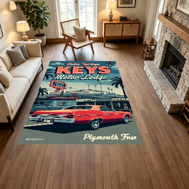 Retro American-Style Vintage Car Palm Tree Carpet Floor Mat Medieval Anti-Wear Floor Mat Home Wall Floor Decoration