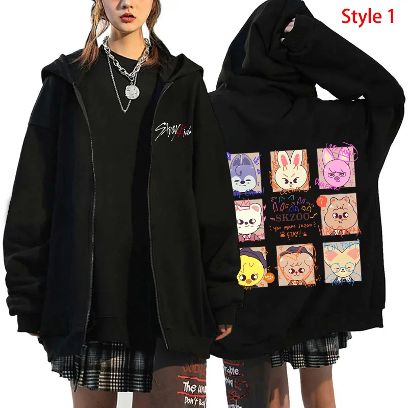 New Kpop Zipper Hoodies Men Women Casual Personality Y2k Hooded Sweatshirt Fall/Winter Fashion Hip Hop Cozy Long Sleeve Zip Coat