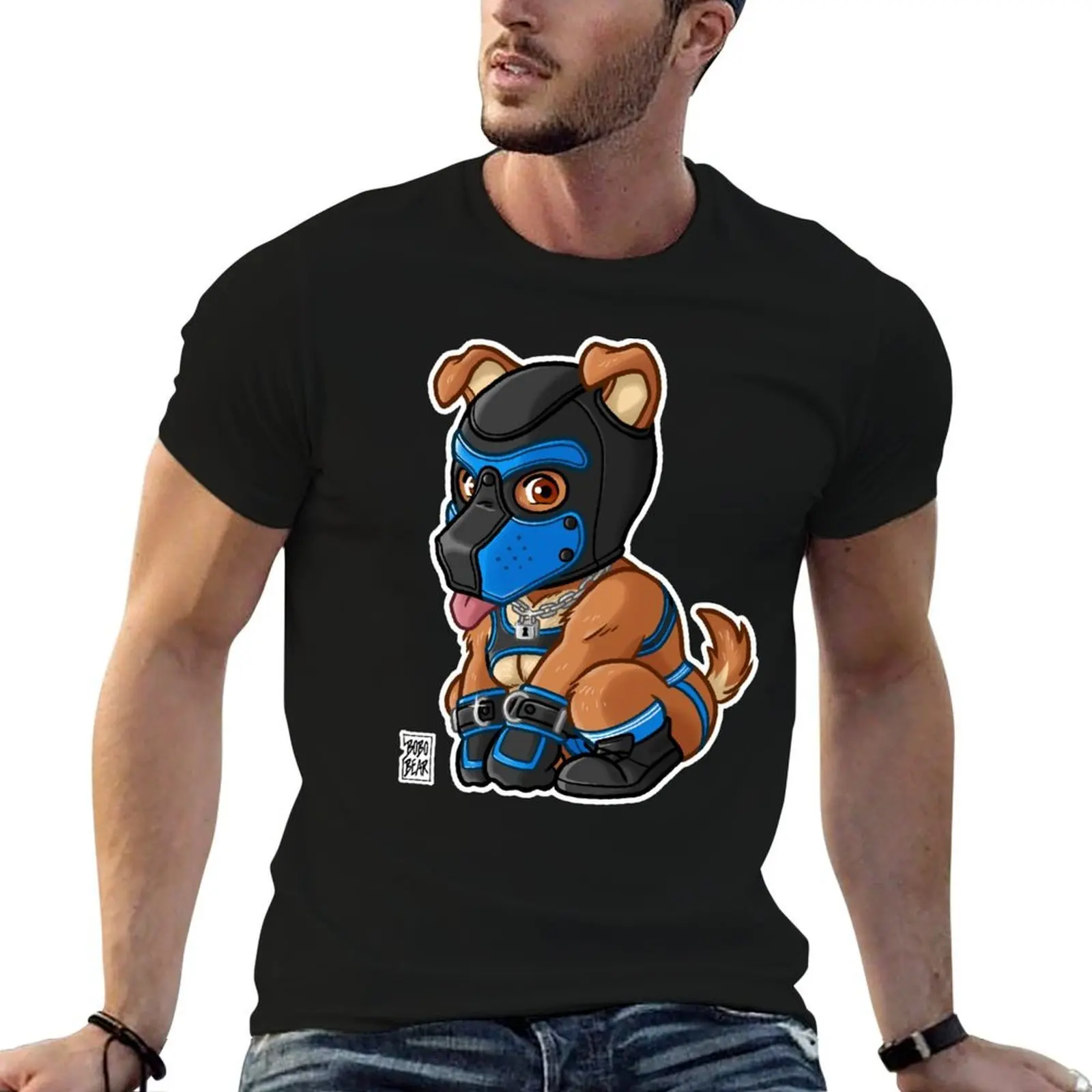 PLAYFUL PUPPY - BLUE MASK - BEARZOO SERIES T-Shirt Festival Casual Short Sleeve