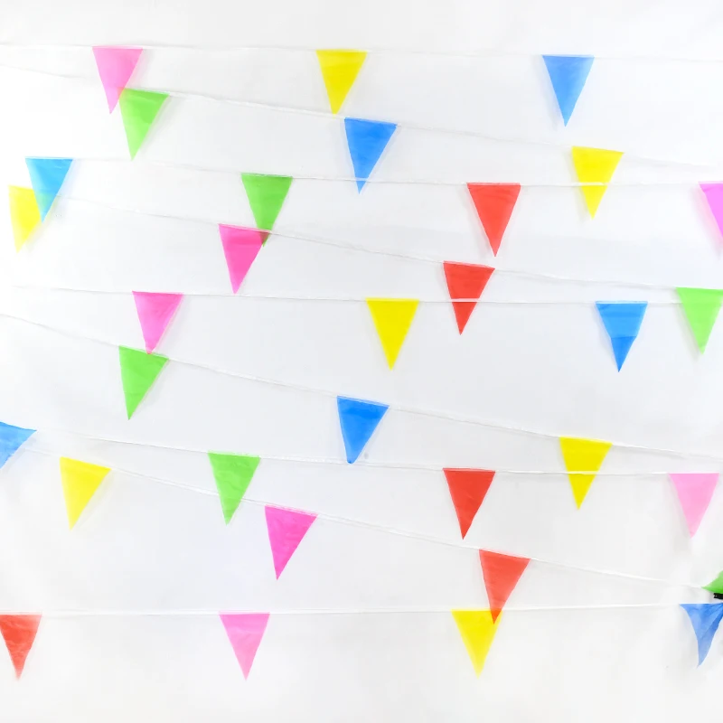 Colorful Triangle Banner Red Pink Yellow Green Blue Streamer Pulling Flag Cloth Craft Festival Party Universal Home Outdoor Deco