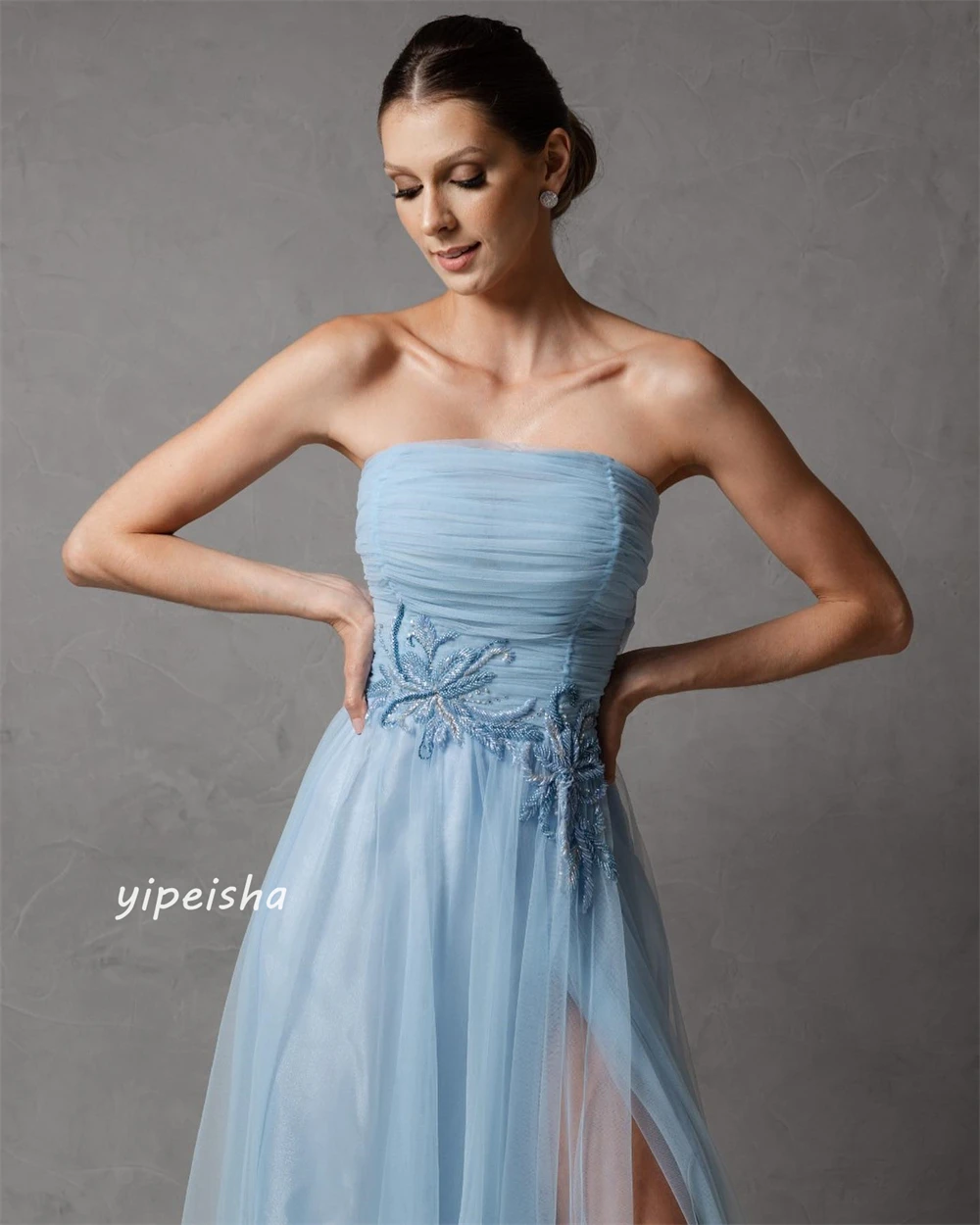 Customized Evening  Sexy Casual  Tulle Draped Applique Pleat Homecoming A-line Strapless Bespoke Occasion Gown Long Dresses