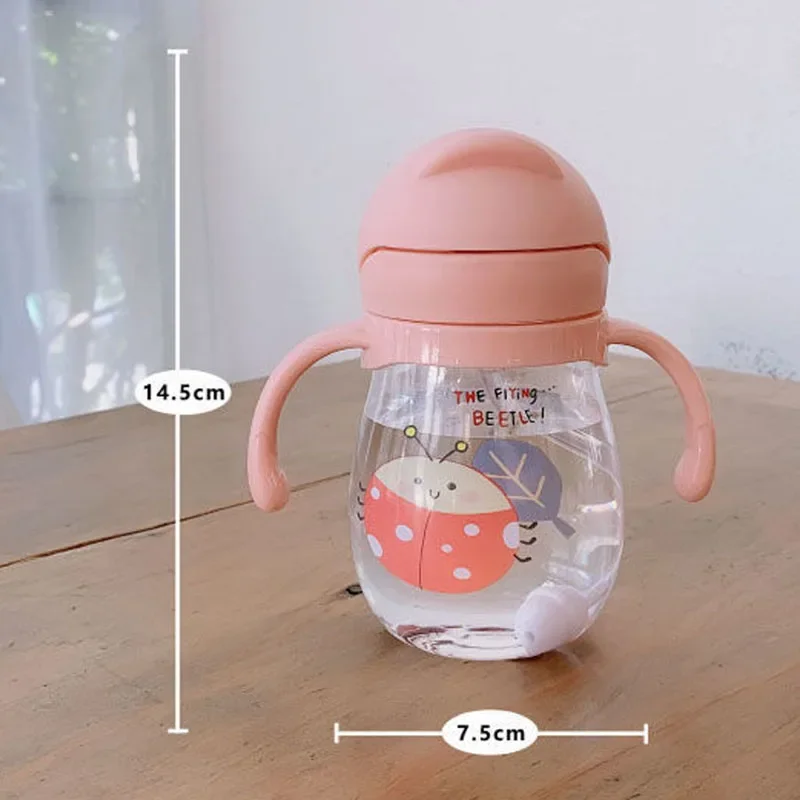 New 350ML Baby Sippy Water Cup Kid Handle Learn Feeding Drinking Bottle Anti-choking with Gravity Ball Straw Kids Training Cup