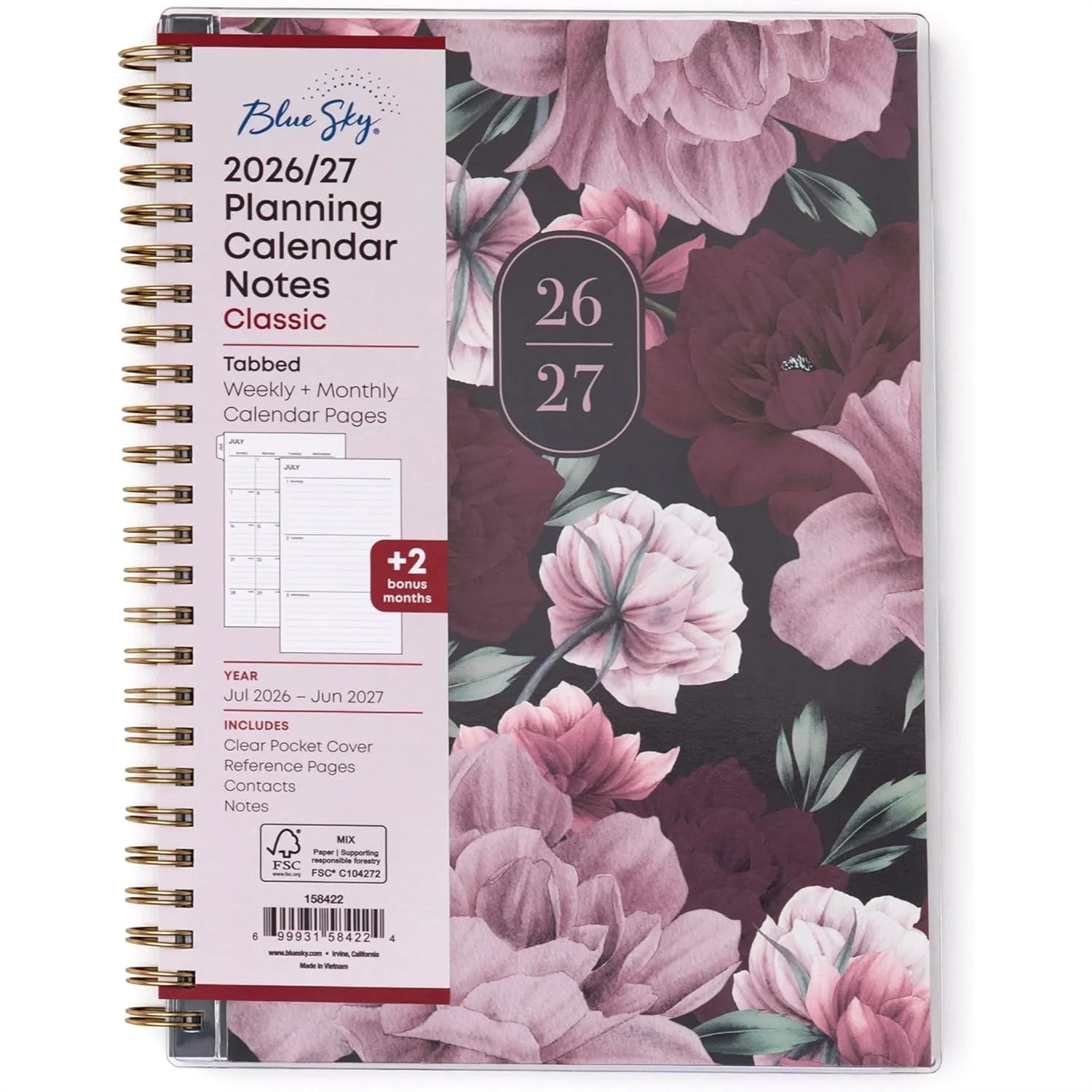 

2026-2027 Weekly & Monthly Academic Planner, July 2026 - June 2027, 5.875" x 8.625", Flexible Cover, Wirebound, Laminated Tabs