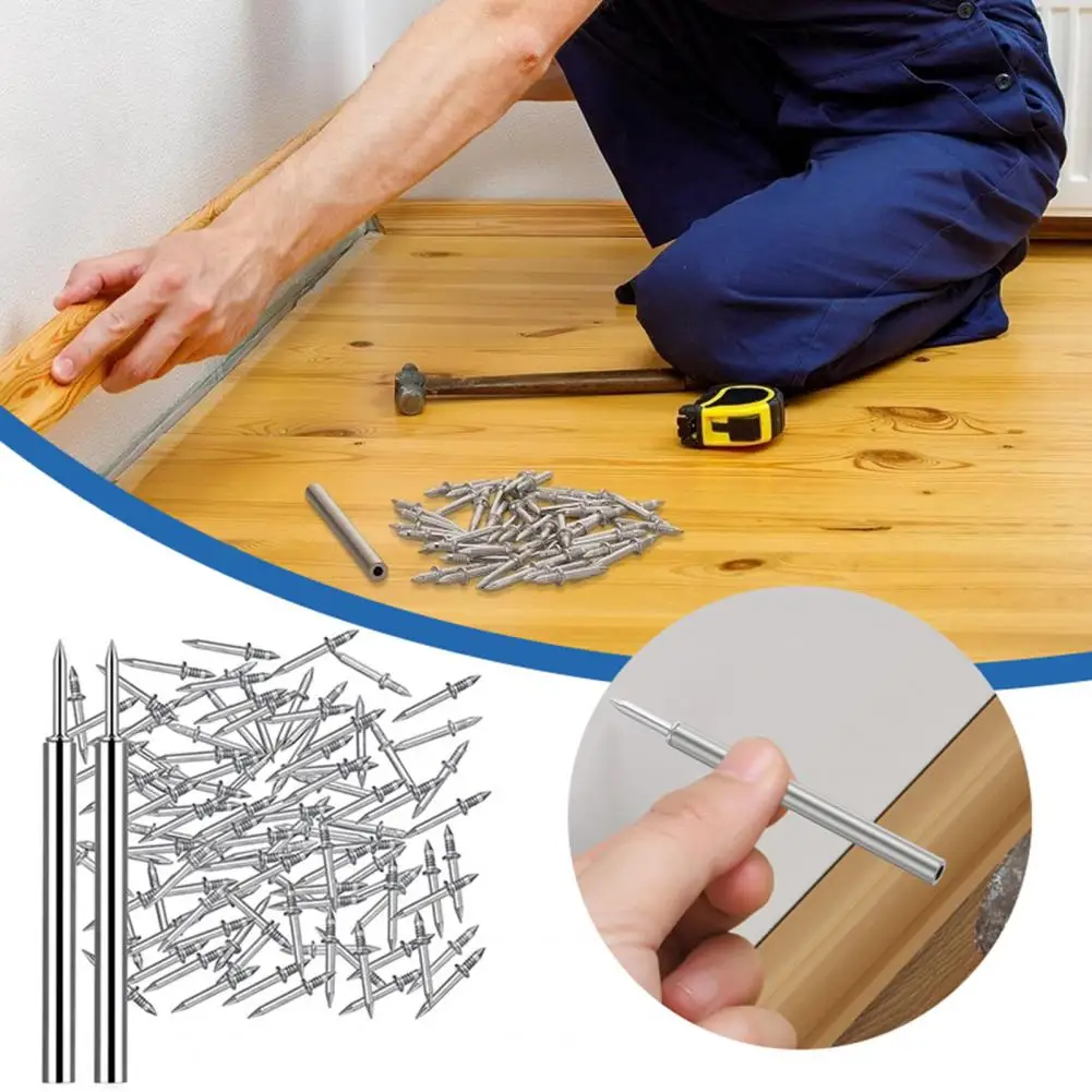 รอบด้ายเล็บคู่ 100pcs Double-HEAD รอบด้ายเล็บแขนเครื่องมือสําหรับไม้ Baseboard สําหรับคู่