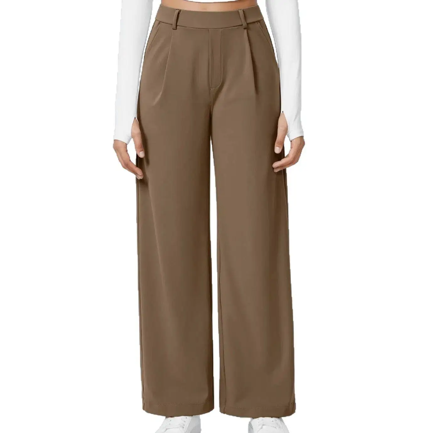 

Slimming Straight Suit Pants Outdoor Sports ket High Waist Long Trousers for Women Spring Season Thin Model No Brand