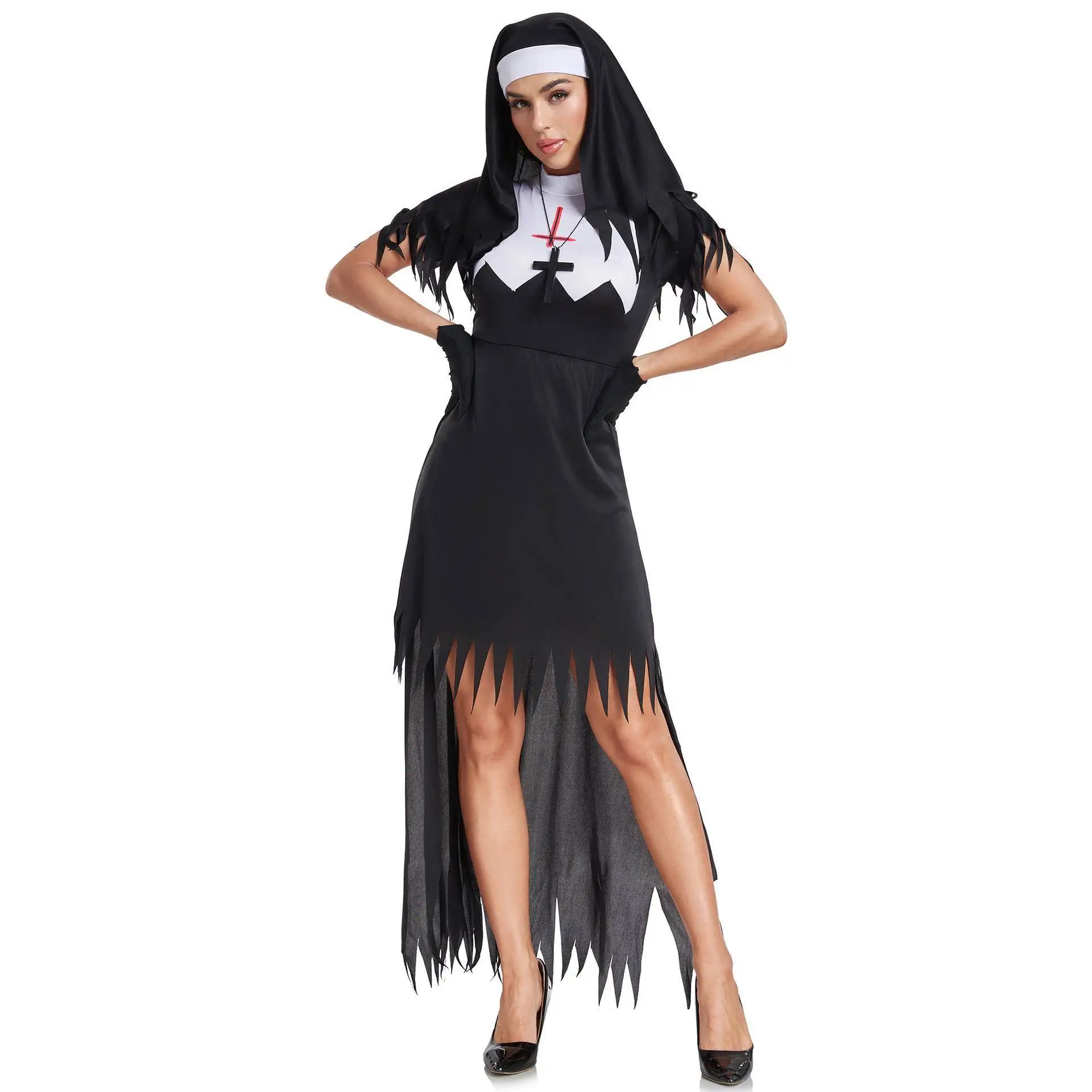 loween Zombie Nun Costume Cosplay Role-plang Devil  Zombie Costume Women's Traditional Ethnic Stage Costume
