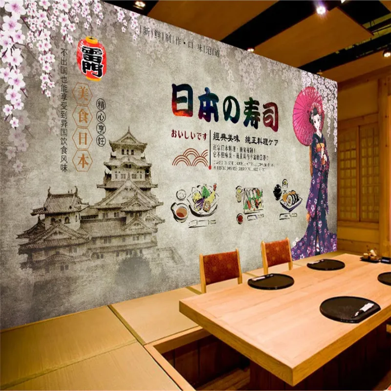 

Retro Nostalgic Gray Cement Wall Background Wall Paper 3D Japanese Sushi Restaurant Large Industrial Decor Mural Wallpaper 3D