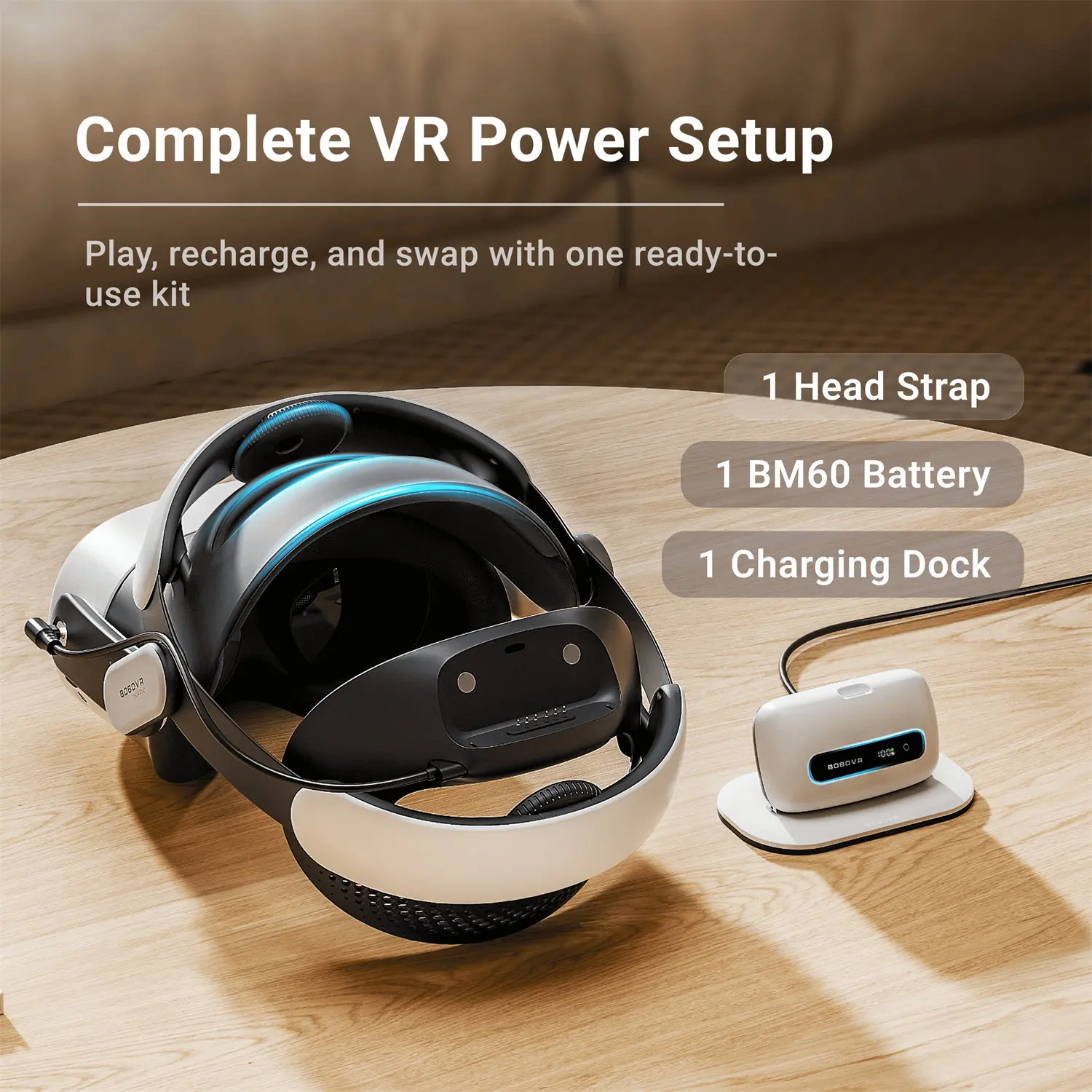 BOBOVR M3 Pro+ 6500mAh Battery Head Strap Compatible with Meta Quest 3S/Quest 3, Includes BM60 Battery and Fast Charging Dock