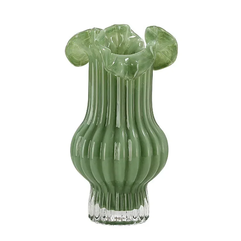 French retro premium Fenton glass vase pleated lace tabletop flower device