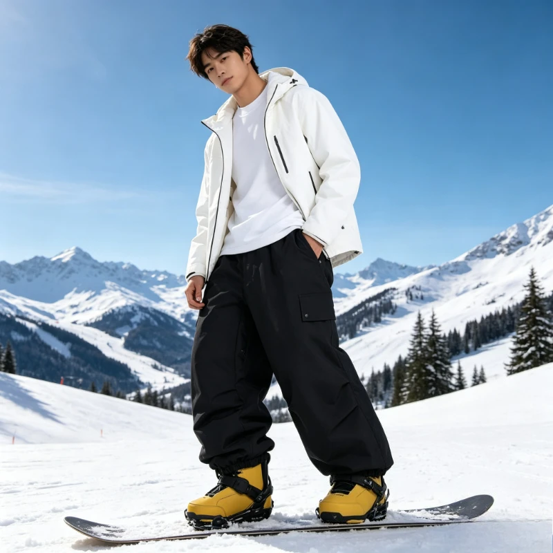 Picture 6: Unisex Skiing Pants Loose Fit Multi-Pocket Cargo Solid Color Windproof Waterproof Winter Single Snowboard Outdoor Durable Pants