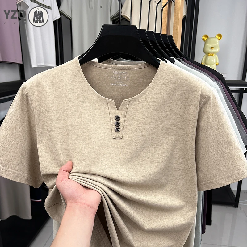 Men's Comfort Fit Henley Neck T Shirt Breathable Soft Fabric With Button Detail Short Sleeve For Men