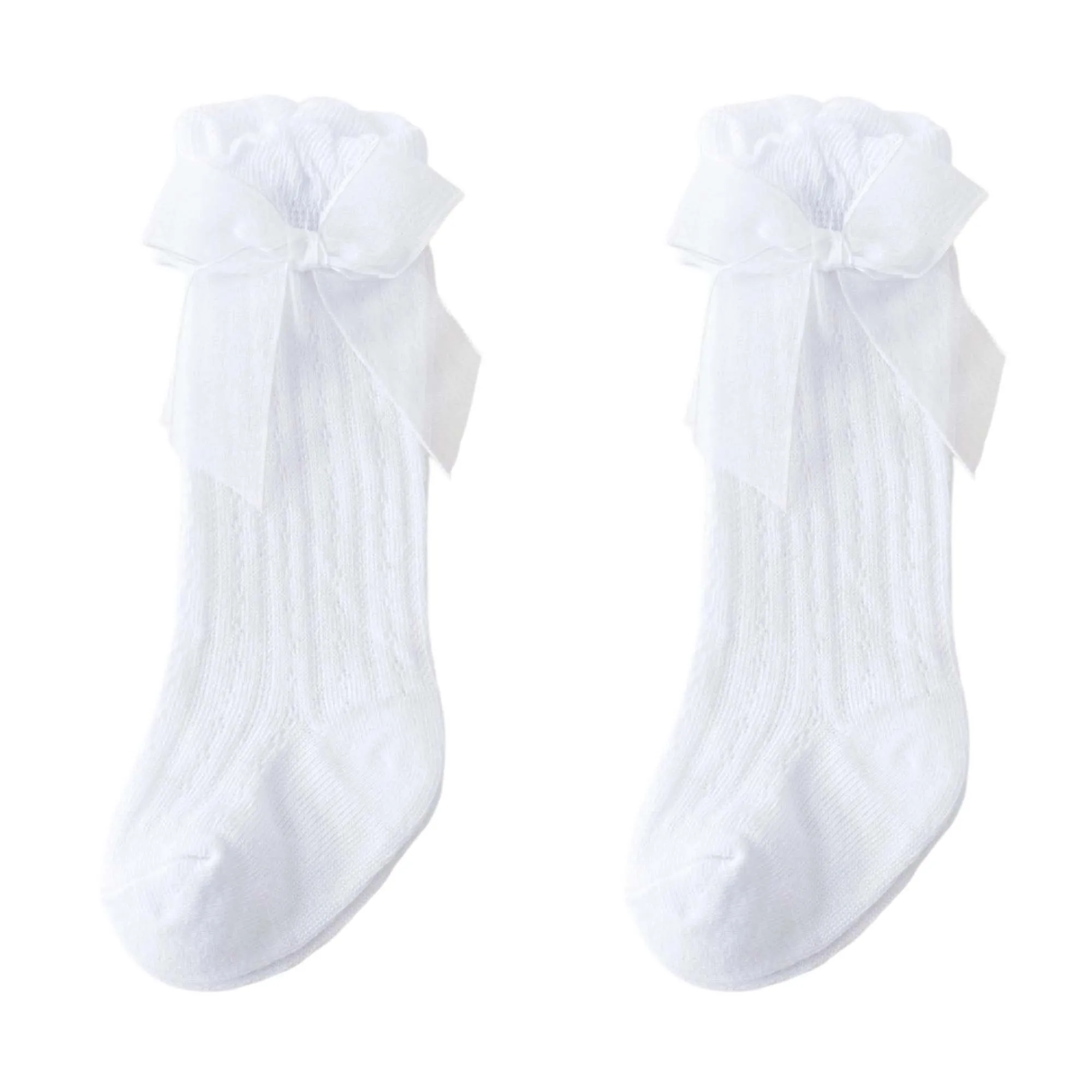 Cute Princess Pointelle Mid-calf Socks for Baby Girls with Bowknot Decor