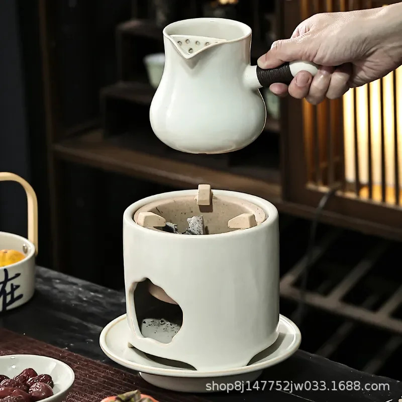 Furnace brewing tea stove soda glaze jar can roasting milk tea side handle pot set charcoal brewing tea roasting fire
