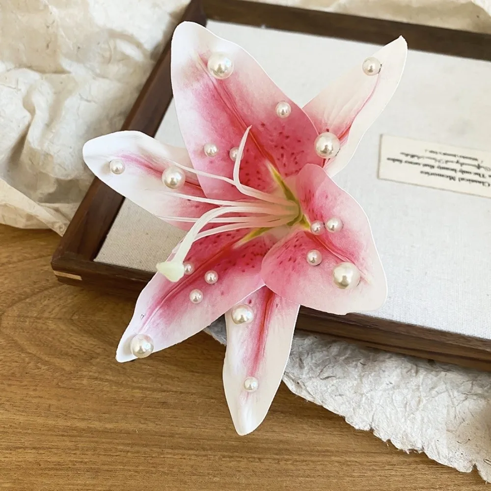 

Sweet Water-Sprinkling Festival Hair Clip Fresh Vintage Frangipani Hair Stick Fabric Artificial Pearl Egg Flower Duckbill Clip