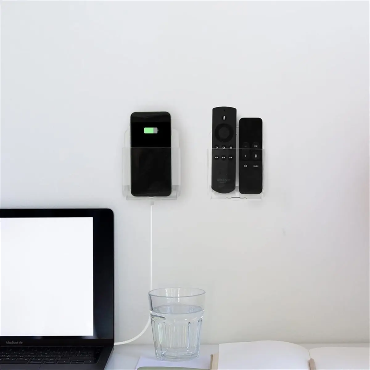 Reliable- 2Pack Acrylic Remote Control Holder Adhesive Wall Mount Phone Holder Wall Mount Organizer Media Storage Box