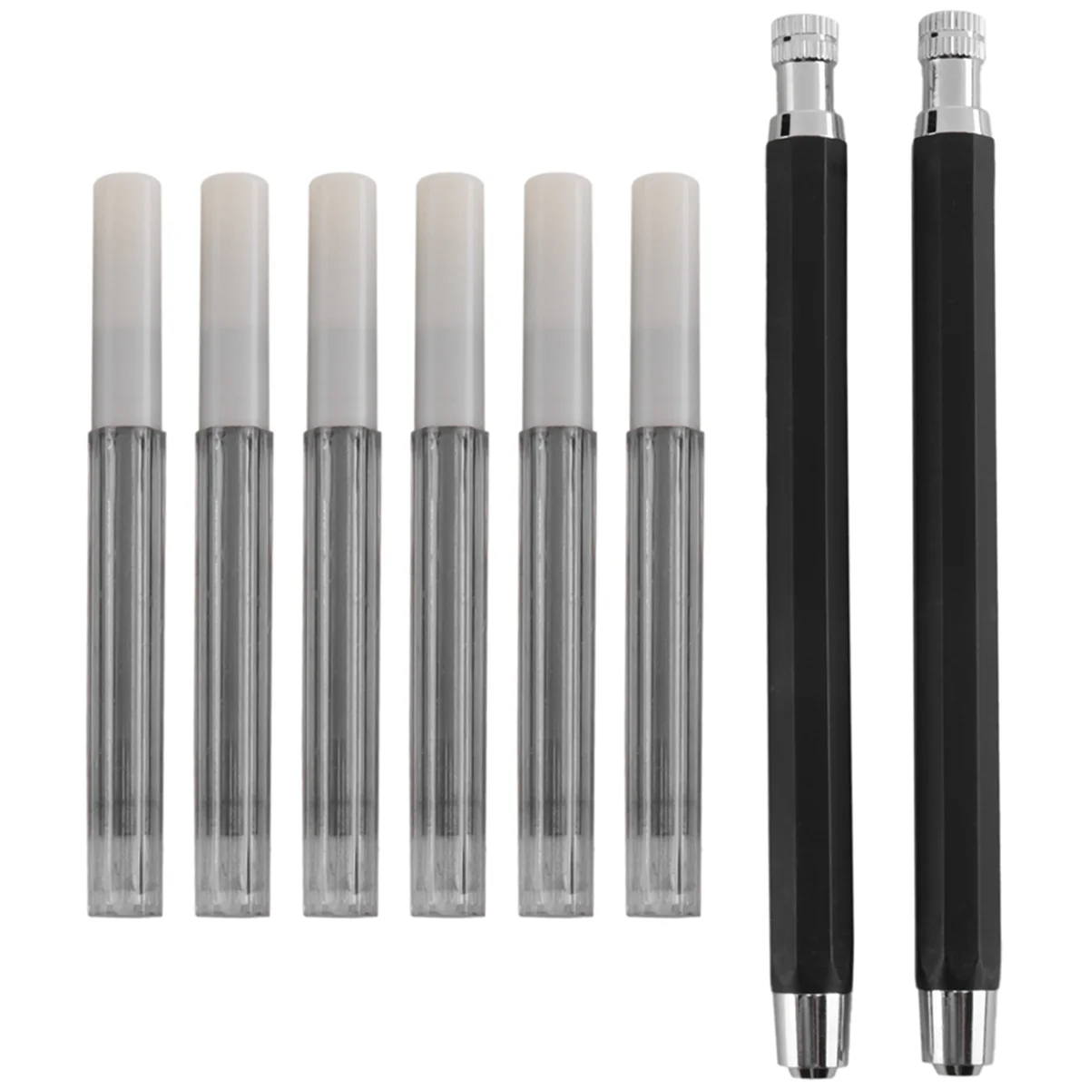 ABJG-2 Pcs 5.6mm Lead Holder Automatic Mechanical Pencil with Sharpener and Charcoal Lead Refill, 6Pcs