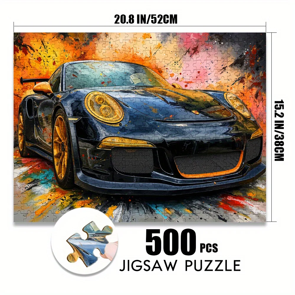 1000 Stück abstraktes Rennwagen-Puzzle – großes 500/1000 Stück Puzzle mit lebendigem Spritzwasserdesign, kratzfestes Papier, ideal für A