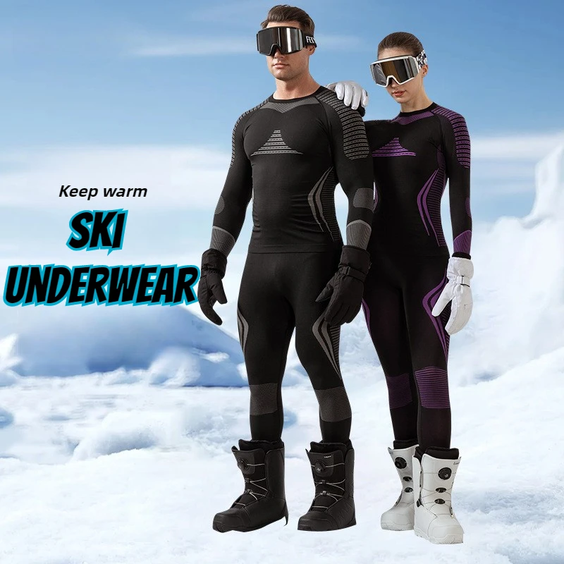 Men Women Ski Thermal Underwear Sets Quick Dry Functional Compression Tracksuit Tight Snowboarding Tops and Pants Adult