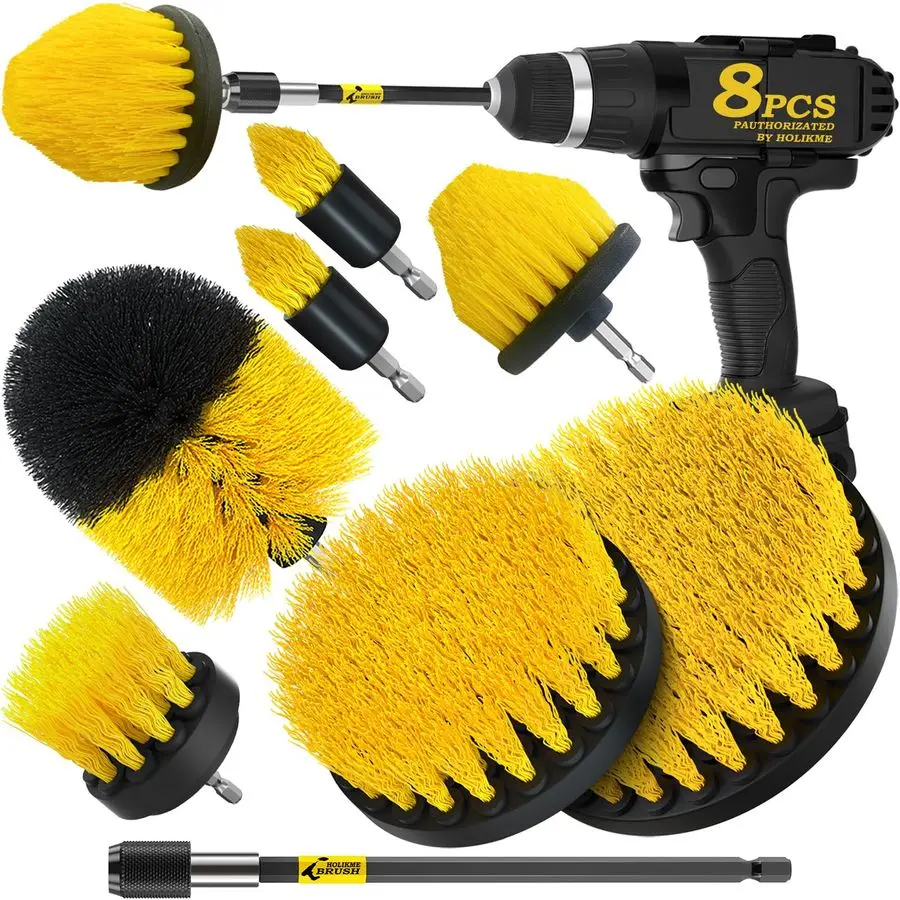 

8 Piece Drill Brush Attachments Set, Power Scrubber with Extend Long AttachmentCleaning Supplies for Bathtub, Shower, Grout, Til