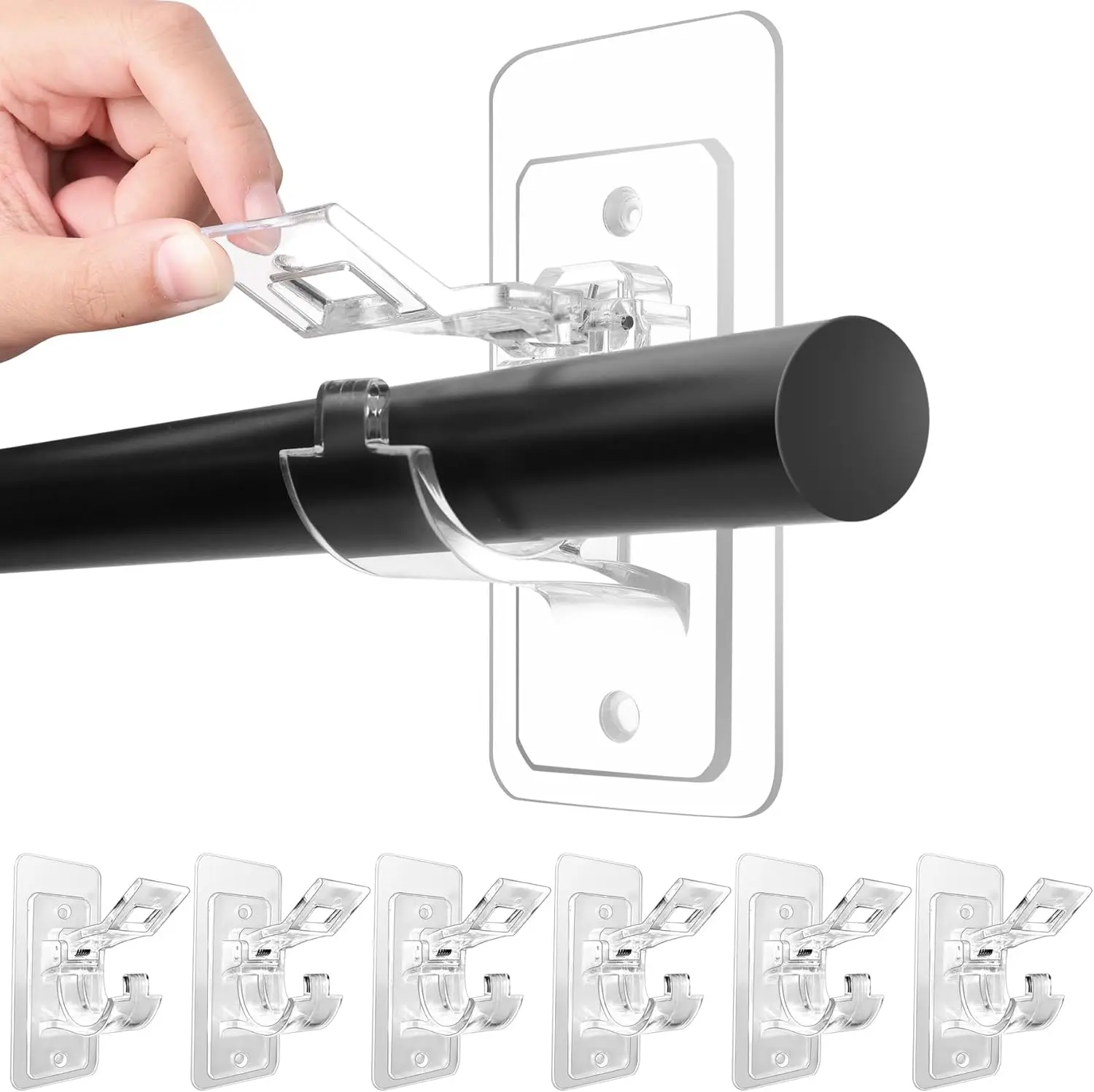 

No Drill Curtain Rod Holders, Self Adhesive Brackets for Smooth Walls, Screw Mount Hooks for Textured Surfaces