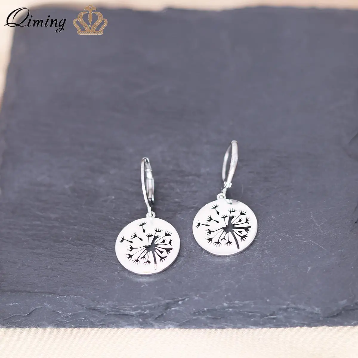 QIMING Tiny Dandelion Earrings For Women Engagement Bohemia Jewelry Stainless Steel Hoop Earrings Party Gift