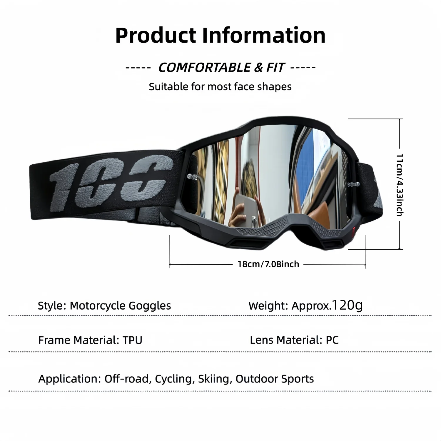 Professional Motocross Goggles, HD UV400, Wind Dust Proof, Helmet Compatible, for Riding Skiing Offroad Outdoor Sports