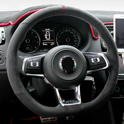 100% Real Alcantara Steering Wheel Cover for Volkswagen VW Golf GTI 7 GTD GTE 7 R 7 Polo (R-Line) 2013-2021 Funda Volante