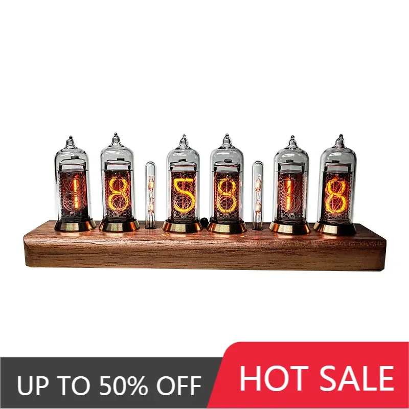 In14 Glow Tube Clocks Digital RGB DIY Table Clock 6 Bit Walnut Wood Tabletop Desk Clock Vacuum-Tube Vintage Aesthetic Decoration