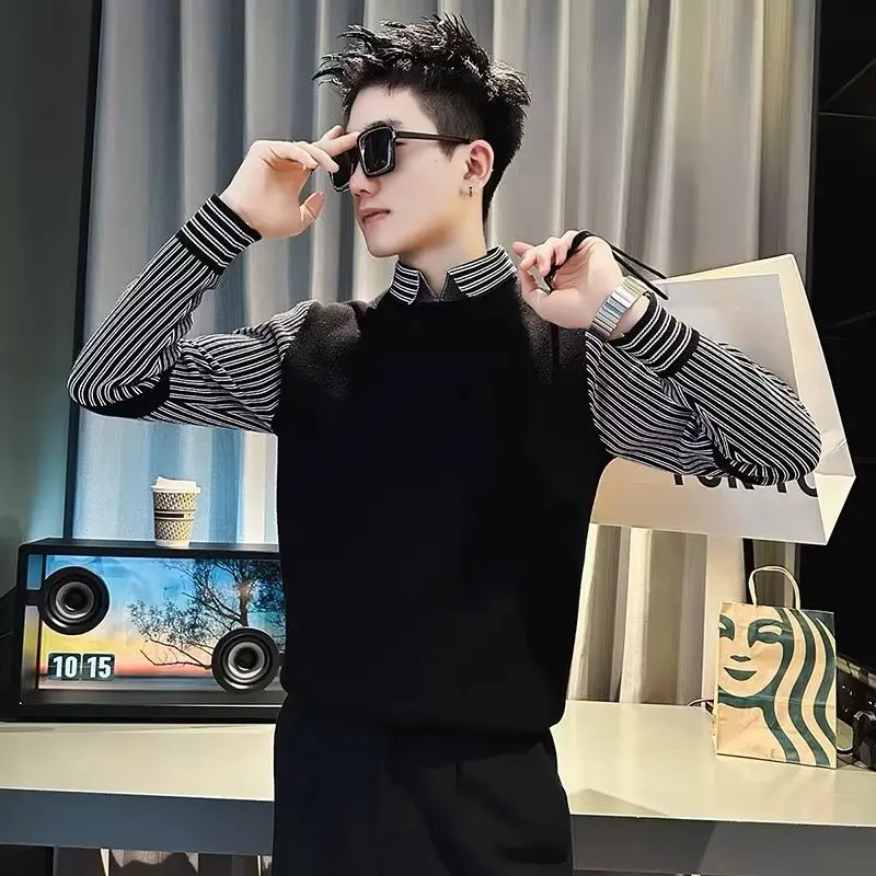 

Мужской вязаный свитер Fce на подкладке Thi, повседневный базовый слой, искусственный двухсекционный осенне-зимний модный удобный полиэстер