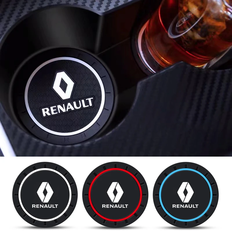 2PCS Car Coasters Water Cup Slots Non-Slip Mat Waterproof Cup Pad For Renault RS Koleos Captur Kadjar Megane Clio Twingo Scenic