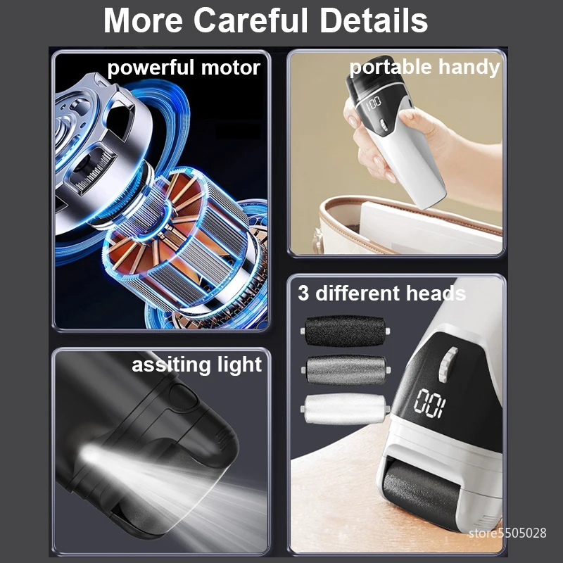 2025 جديد الكهربائية ملف القدم طاحونة 100 والعتاد 3 بكرات نوع-C قابلة للشحن باديكير أداة كعب الجلد الميت تقشير الكالس مزيل