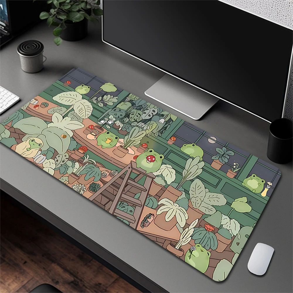 

Kawaii Frogs Mouse Mat Large Gaming Mousepad XXl Cute Mouse Pad Anime Aesthetic Cozi Lofi Plant Nature Green Extended Desk Mat