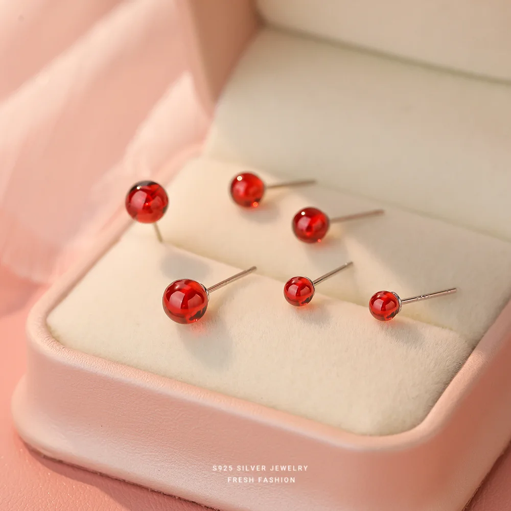 

Exquisite Red Garnet S925 Sterling Silver Stud Earrings For Women Jewelry