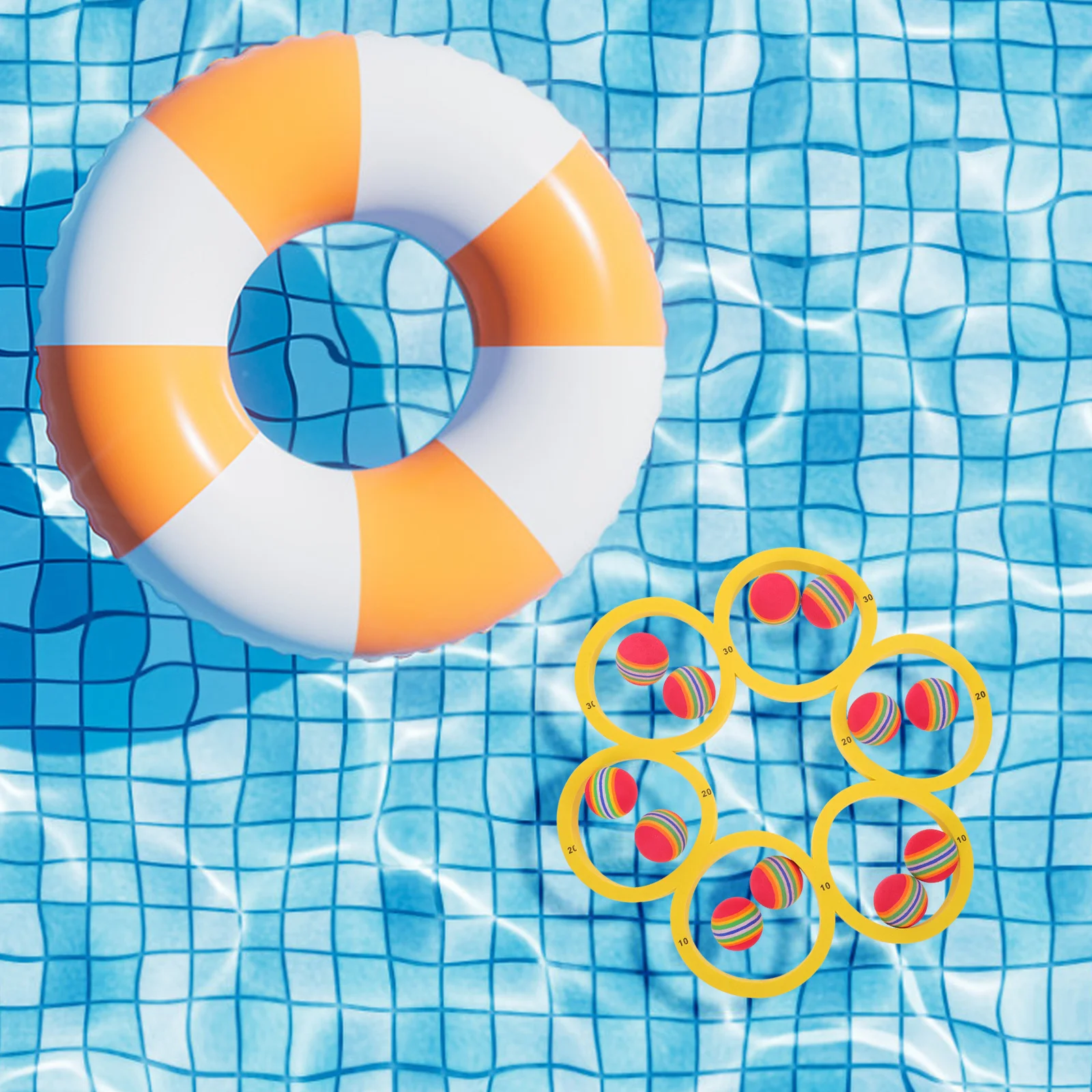 Juego de anillos flotantes para lanzar agua Eva, lanzamiento de piscina con diseño marcado de puntuación, juego familiar portátil al aire libre para adolescentes y niños, 1 Juego