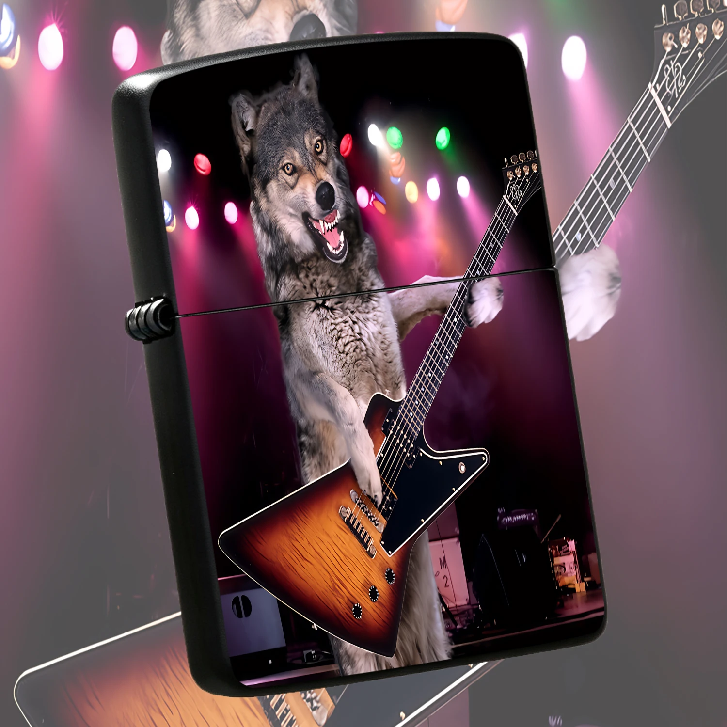 Creative Rock Wolf Guitar Lighter, Cool Stage Vibe Portable Accessory, Multi-Scene Usable Trendy Fun Item, Unique Festive Gift For Lovers, Outdoor Daily Use Delicate Decorative Practical Present Interesting And Humorous Lighters