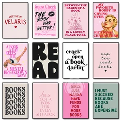 Book Bookish Quotes Pink Retro Poster and Print Canvas Painting Reader Book Lover Gift Wall Art Picture for Room Home Decor