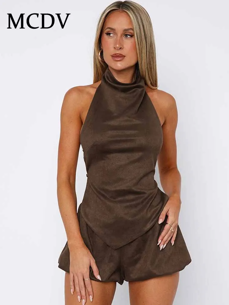 

MCDV Sexy Top Shorts Women Set Halter Backless Sleeveless Tank Tops And Bud Shorts Two-Piece Set Casual Lady 2025 Summer Outfits