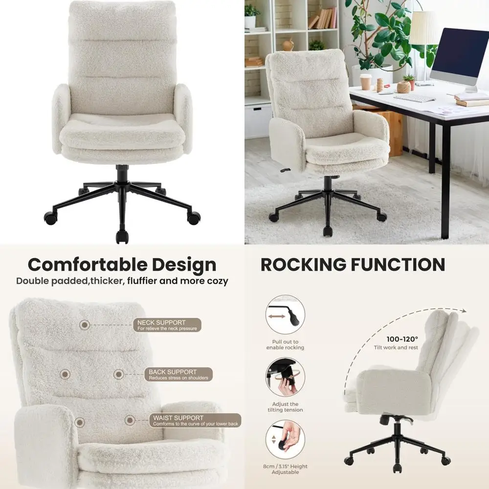 

Ergonomic High-Back Swivel Chair with Upholstered Seat and Adjustable Arms for Home Office