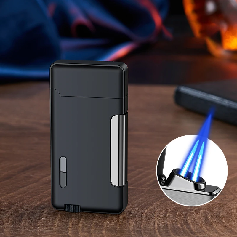 Side pressure direct charging high-end metal visible gas window windproof blue flame personalized creative cigarette lighter