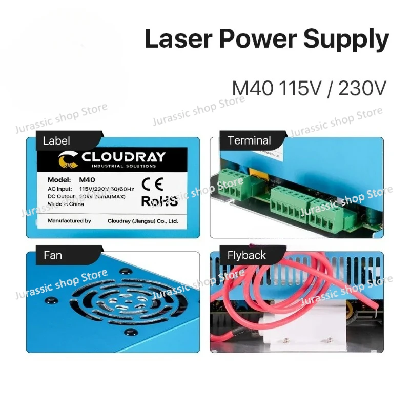 

40W CO2 Laser Power Supply M40 115V/230V for Laser Tube Engraving Cutting Machine Model A
