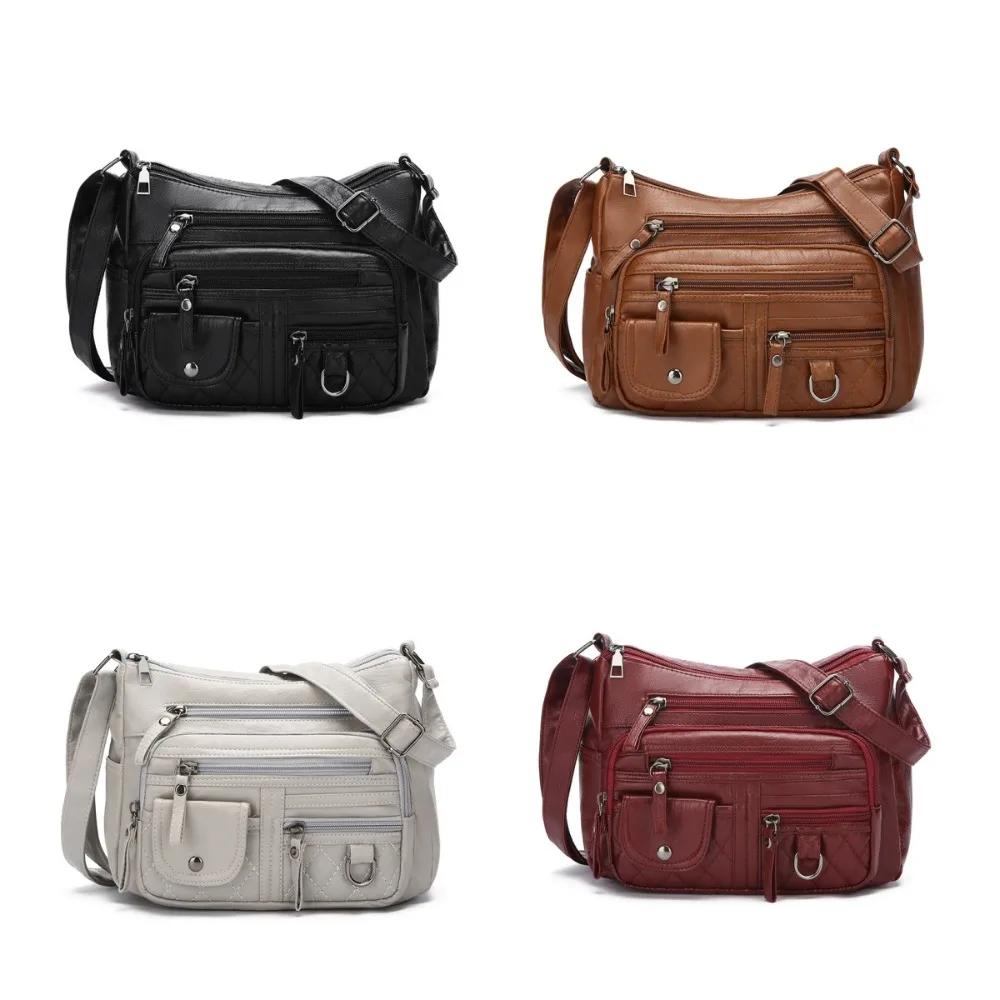 Borsa a tracolla morbida con tasche multiple con zip Borsa a tracolla retrò di grande capacità per mamma Borsa a tracolla per lo shopping in tinta unita impermeabile