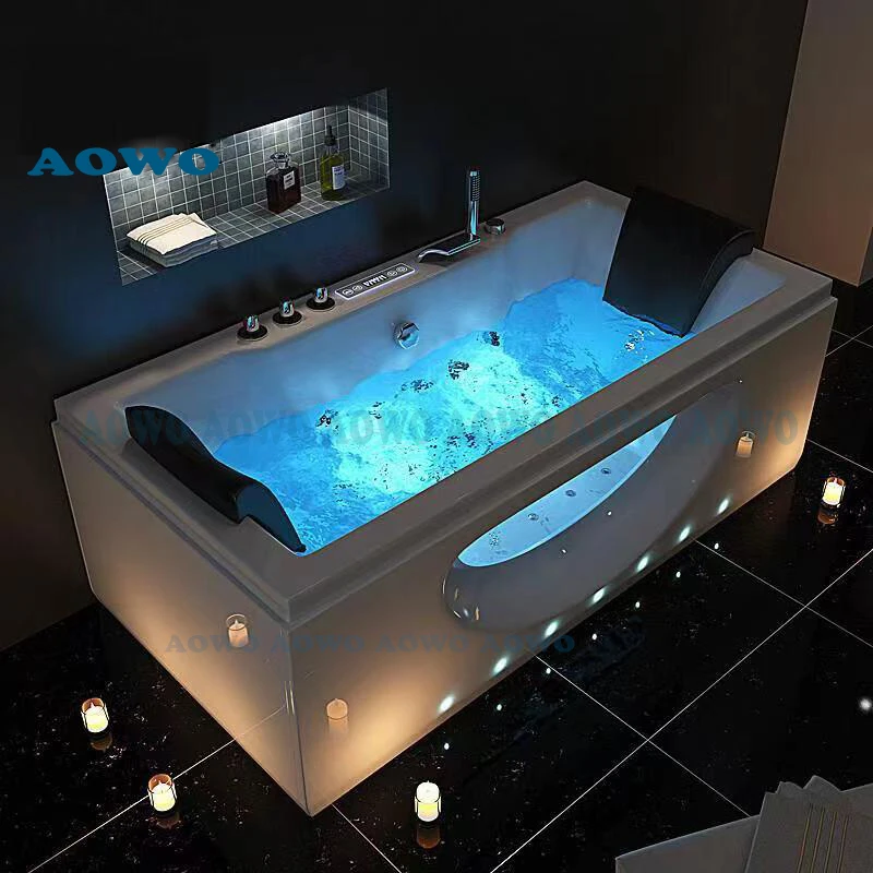 Fantasy Colorful Lights Black Spa Bathtubs with Glass Panel Villa Bathroom Install whirlpool Spa Inyectores Massage Jets Bubble