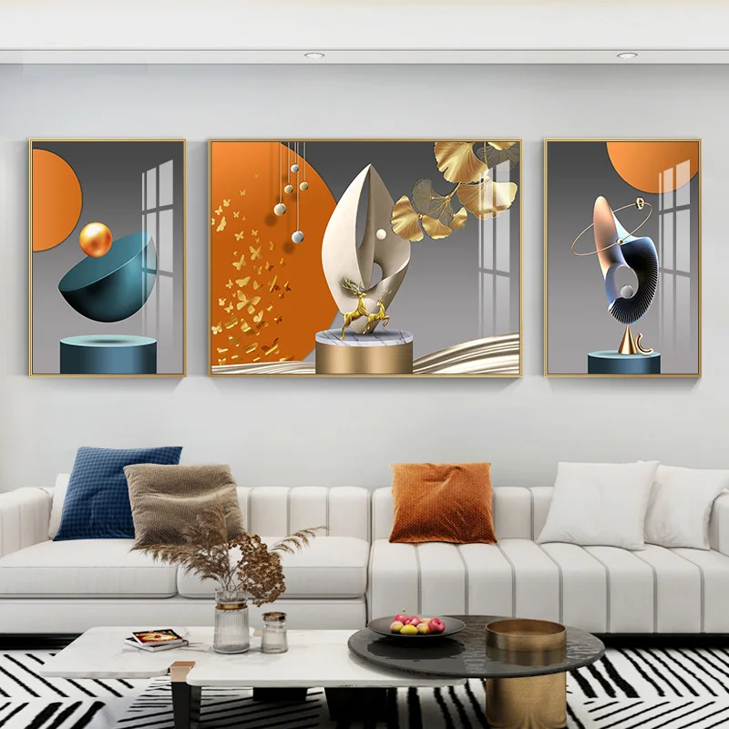 3pcs Large Luxury Gold Tree Deer Canvas Painting Wall Art Abstract Landscape Posters and Prints for Living Room Decor No Frame